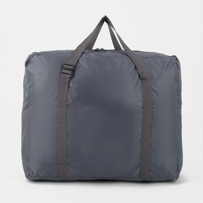 Сумка дорожная на молнии, складная в косметичку, наружный карман, держатель для чемодана, цвет серый/голубой Сумка дорожная на молнии, складная в косметичку, наружный карман, держатель для чемодана, цвет серый/голубой