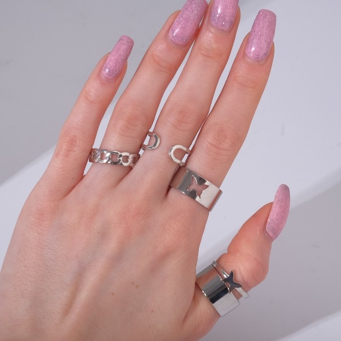 Кольцо набор 5 штук «Минимализм», размер МИКС, цвет серебро Кольцо набор 5 штук «Минимализм», размер МИКС, цвет серебро