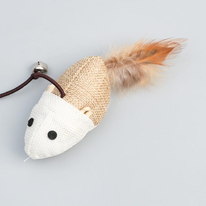 Дразнилка-удочка из эко-материалов "Мышка", 40 см