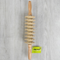 Массажёр &laquo;Скалка&raquo;, универсальный, 38 &times; 7 см, 9 колёс, деревянный