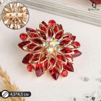 Брошь &laquo;Цветок&raquo; хризантемы, цвет красный в золоте
