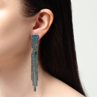 Серьги висячие со стразами &laquo;Водопад&raquo; вращение, цвет голубой в серебре,10 см