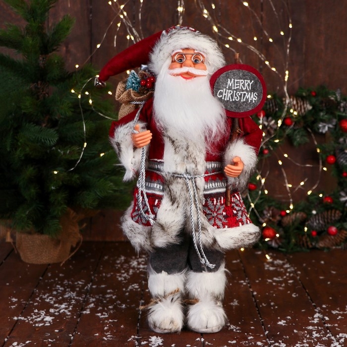 Дед Мороз Дед Мороз "С охапкой подарков и в меховых сапожках" 50 см, красный