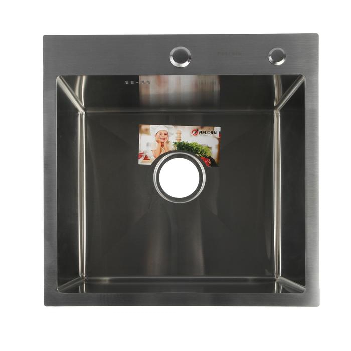 Мойка кухонная AFLORN AF95050, врезная, S=3,0 и 0,8 мм, 50х50х20 см, сифон, сатин Мойка кухонная AFLORN AF95050, врезная, S=3,0 и 0,8 мм, 50х50х20 см, сифон, сатин