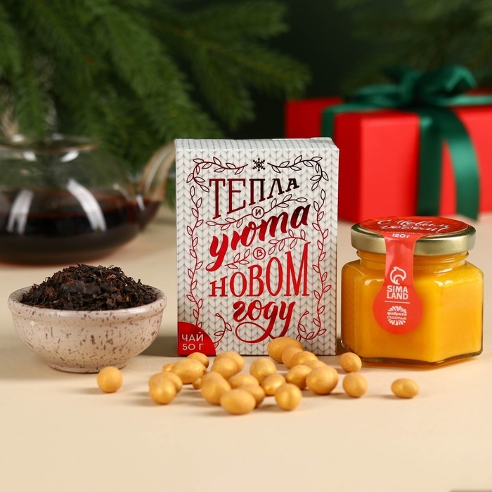 Подарочный набор &laquo;Тепла и уюта&raquo;: чай 50 г, крем-мед 120 г, носки 36-39 р, термос 500 мл, арахис в глазури 100 г