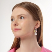 Серьги со съёмным элементом &laquo;Трансформер&raquo; мишка и сердце, цветные в серебре