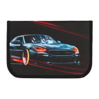 Пенал 1 секция 140 х 210 х 40 мм, откидной карман и косметичка, тканевый, Calligrata TOP Content "Крутая тачка"