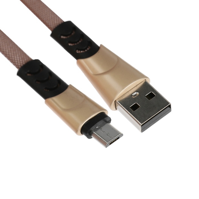 Кабель MicroUSB - USB, 2.4 А, оплётка ткань, плоский, 1 метр, коричневый Кабель MicroUSB - USB, 2.4 А, оплётка ткань, плоский, 1 метр, коричневый