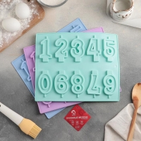 Форма для шоколада Доляна &laquo;Цифры&raquo;, силикон, 26&times;21 см, 10 ячеек (7&times;4 см), цвет МИКС