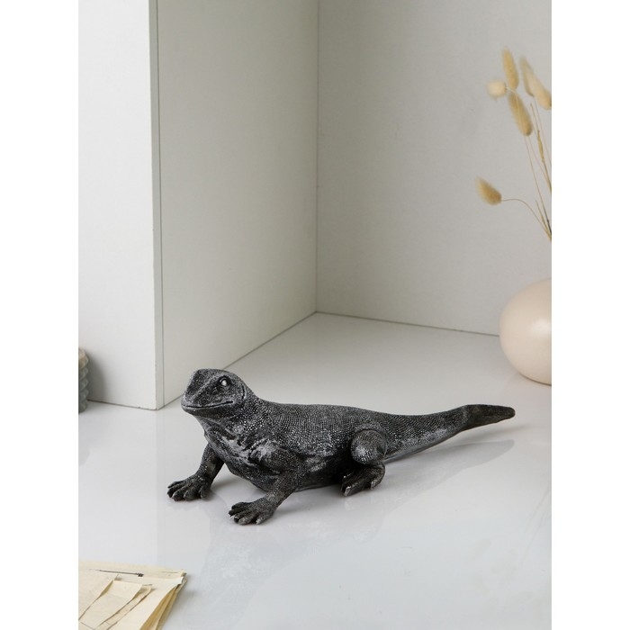 Фигура &laquo;Варан&raquo;, полистоун, 14 см, цвет серебро