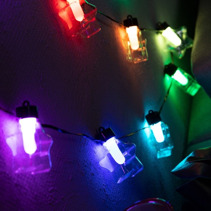 Умная гирлянда &laquo;Нить&raquo; 6 м с насадками &laquo;Звёздочки&raquo;, IP20, тёмная нить, 20 LED, свечение RGB, USB