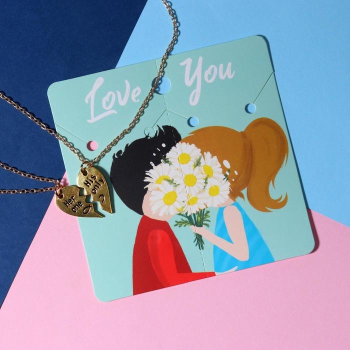 Кулоны &laquo;Неразлучники&raquo; для него и неё, цвет чернёное золото, 40 см