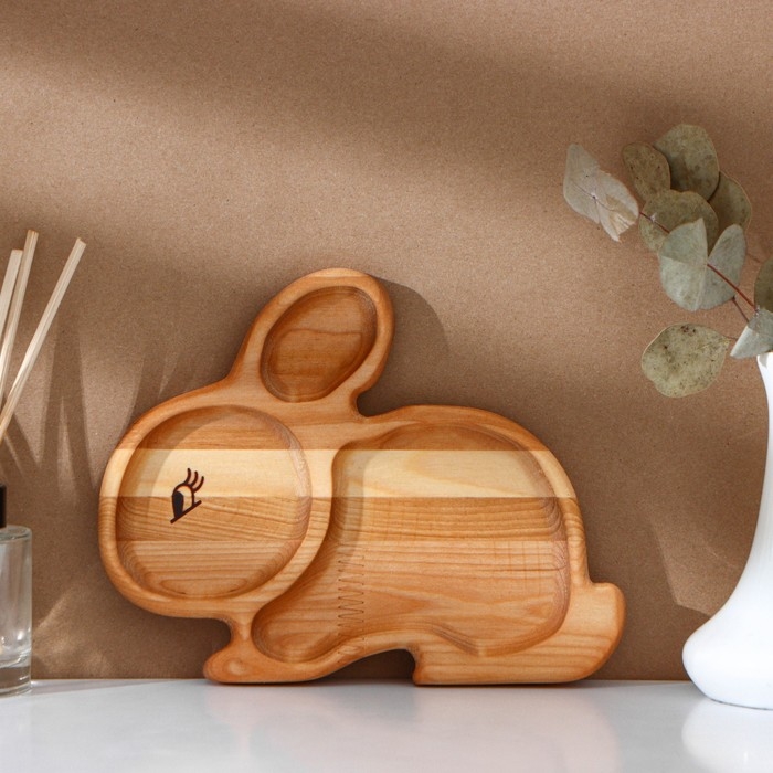 Пасхальный набор Adelica, менажница заяц, подставка для яиц 8 ячеек, d=20&times;1,8 см, термонаклейки 7 шт, берёза