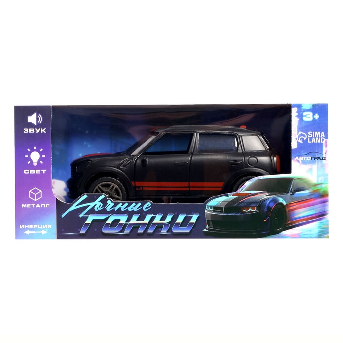 Машина &laquo;Ночные гонки&raquo;, металлическая, инерция, открываются двери, световые и звуковые эффекты, 1:32, цвет чёрный