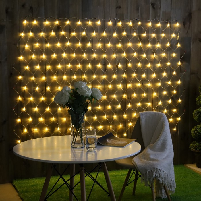 Гирлянда «Сеть» 2 × 1.5 м, IP44, УМС, прозрачная нить, 192 LED, свечение тёплое белое, 220 В Гирлянда «Сеть» 2 × 1.5 м, IP44, УМС, прозрачная нить, 192 LED, свечение тёплое белое, 220 В