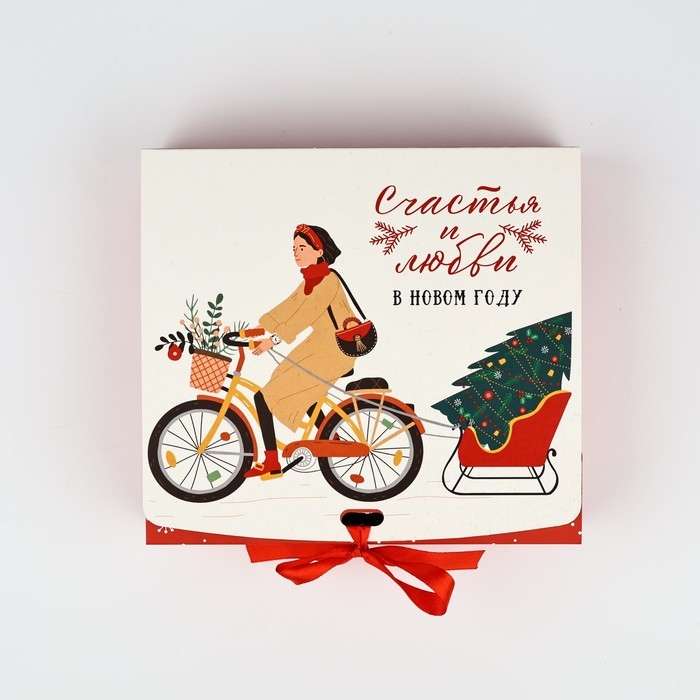 Коробка подарочная новогодняя складная двухсторонняя &laquo;Новогодние истории&raquo;, 20 х 18 х 5 см, БЕЗ ЛЕНТЫ, Новый год