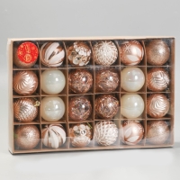 Набор шаров пластик d-6 см, 24 шт "Мелодия" ассорти люкс, бело-золотой Набор шаров пластик d-6 см, 24 шт "Мелодия" ассорти люкс, бело-золотой