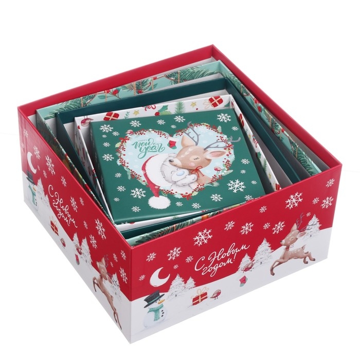 Новый год. Набор коробок 5 в 1 Новый год. Набор коробок 5 в 1 "С Новым Годом!", Me To You зелено-красная