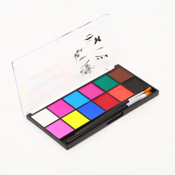 Аквагрим профессиональный для лица и тела 12 цветов + 2 кисточки