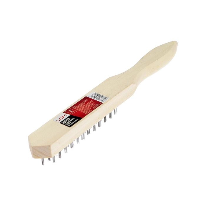 Щетка металлическая ручная ЛОМ, деревянная рукоятка, 3-рядная Щетка металлическая ручная ЛОМ, деревянная рукоятка, 3-рядная