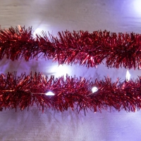 Гирлянда &laquo;Мишура&raquo; 1 м роса, IP20, красная нить, 22 LED, 8 слоёв, d=3 см,батарейки CR2032х2 (в комплекте), свечение белое
