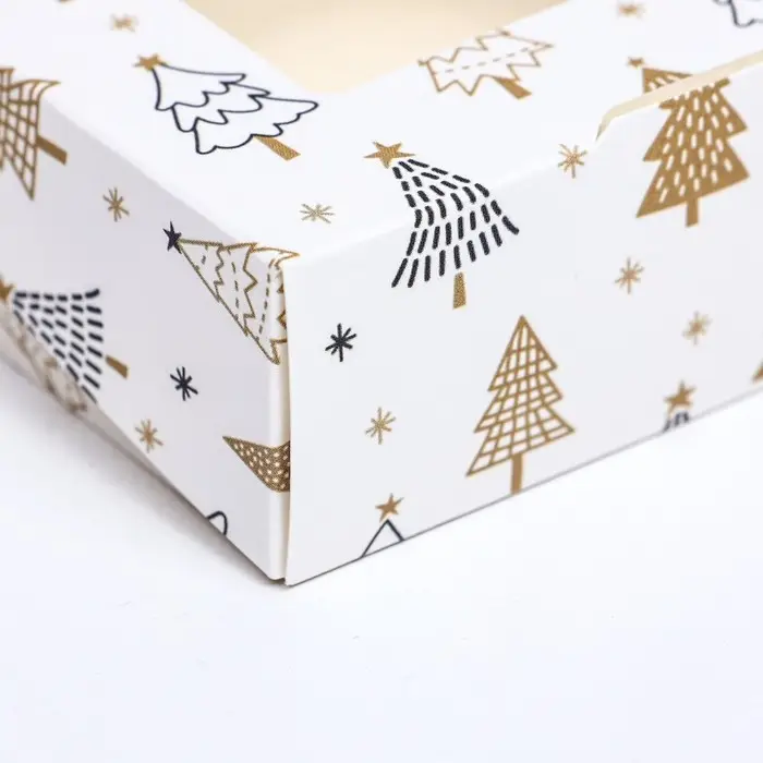 Коробка подарочная новогодняя складная &laquo;Золотые ёлки&raquo;, 10&times;8&times;3.5 см