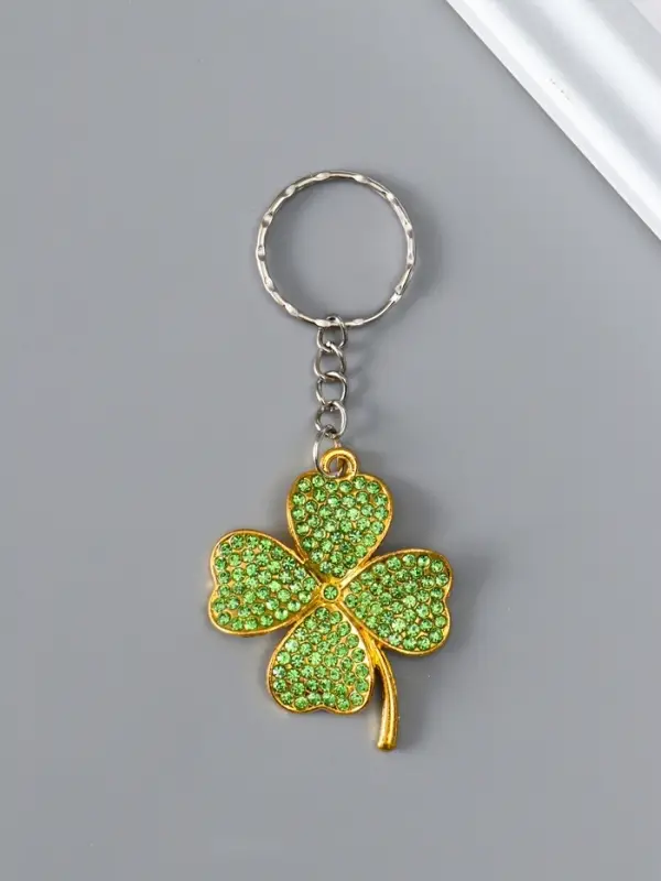 Брелок металл со стразами "Клевер" золото 3,8х3,8х0,3 см