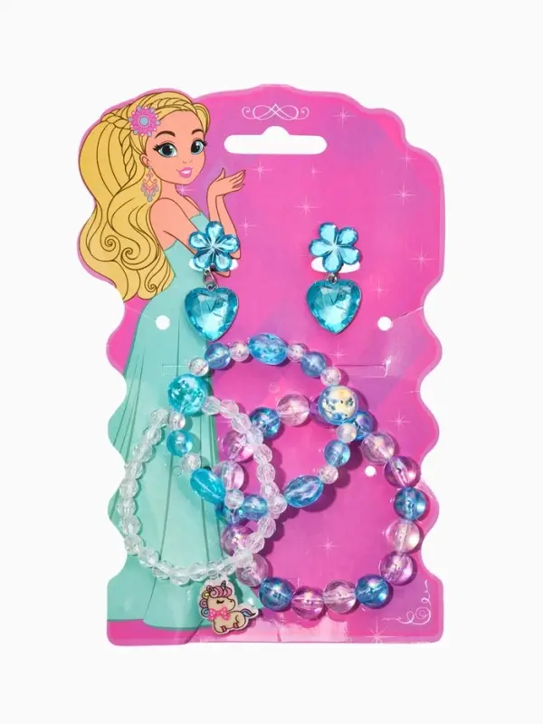 Комплект детский &laquo;Выбражулька&raquo; 4 предмета,3 браслета, 1 клипсы, единорог, сердце, цветной