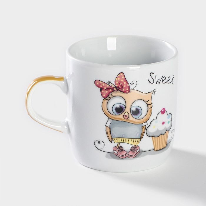 Набор детской посуды из керамики Доляна &laquo;Совёнок&raquo;, 3 предмета: кружка 230 мл, миска 400 мл, тарелка d=18 см