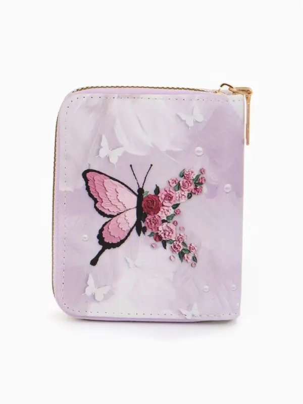 Кошелек жен 07-01-01 Июнь2550 бабочка, 8,5*2,5*10,5 см, 2 отд+отд/молн, д/карт, розовый