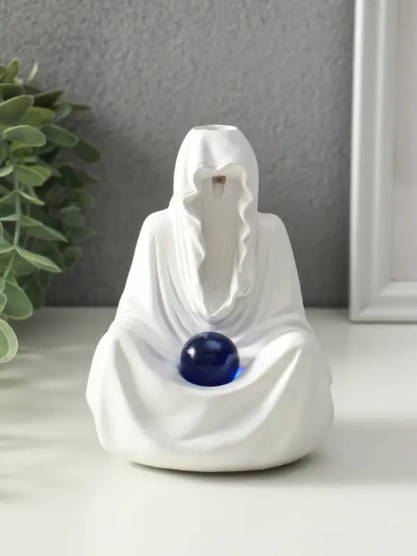 Подставка для благовоний стелющийся дым, световой "Провидец" белый, конусы 10 шт 9х9,5х14 см   10915