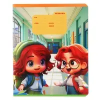 Тетрадь 12 листов в крупную клетку на скрепке "Друзья", обложка мелованный картон, ВД-лак, МИКС