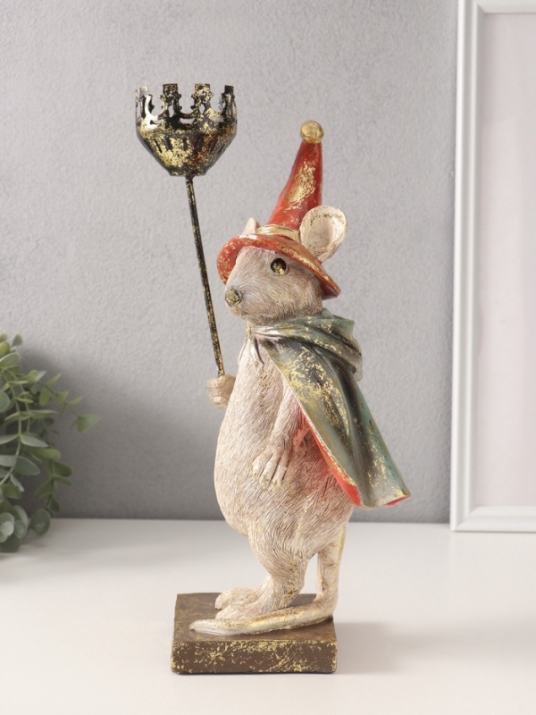 Сувенир полистоун подсвечник "Мышонок-волшебник" 16х18,5х32 см