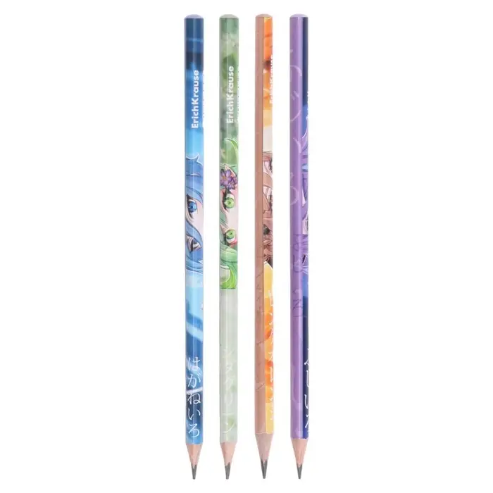 Карандаш чернографитный ErichKrause "Manga", НВ, грифель d=2,2 мм, дерево, трехгранный, в тубусе, микс