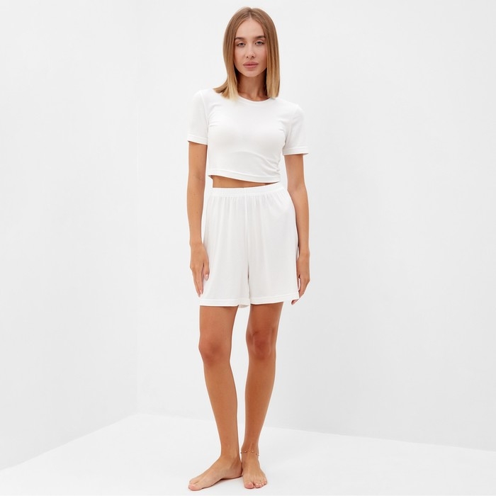 Комплект женский (футболка, шорты) MINAKU: Home collection цвет экрю, р-р 46 Комплект женский (футболка, шорты) MINAKU: Home collection цвет экрю, р-р 46