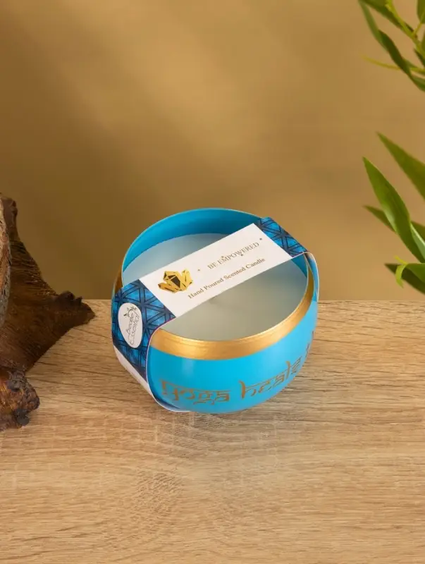 Свеча в чаше Yoga heal the soul голубая, соевый воск 200 гр 8,5х7 см