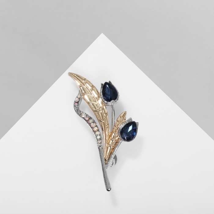 Брошь &laquo;Роса&raquo; с листьями, цветная в серебре