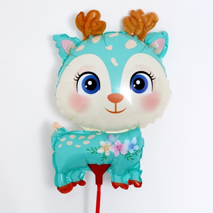 Шар фольгированный 15" &laquo;Оленёнок&raquo;, бирюзовый, на палочке
