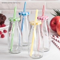 Бутыль стеклянная с крышкой и трубочкой «Лаконичность», 300 мл, 6,5×15,5 см, цвет МИКС Бутыль стеклянная с крышкой и трубочкой «Лаконичность», 300 мл, 6,5×15,5 см, цвет МИКС