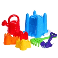 Набор для игры в песке №29: ведро-крепость, совок, грабли, 3 формочки, лейка