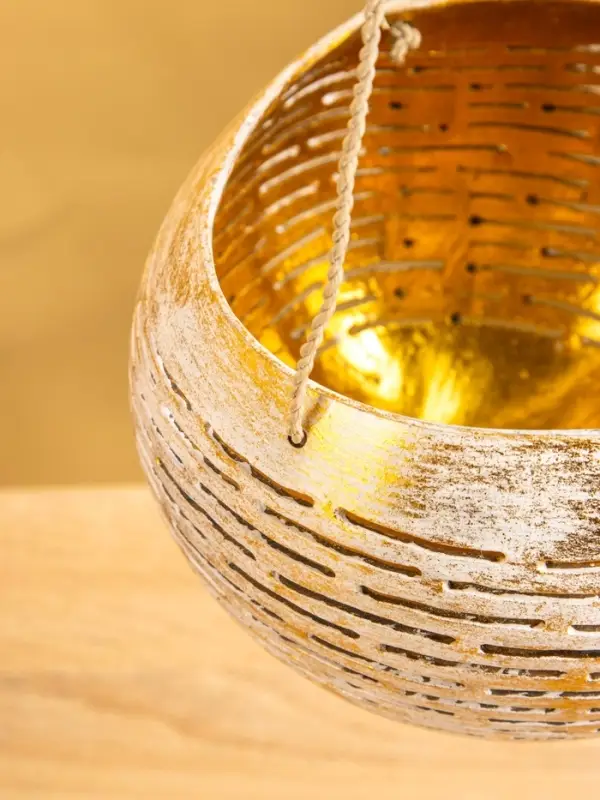 Подсвечник подвесной из кокоса, 12-15 см, золотисто-белый