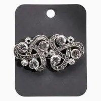 Зажим для кардигана "Ажур", узел, цвет белый в чернёном серебре