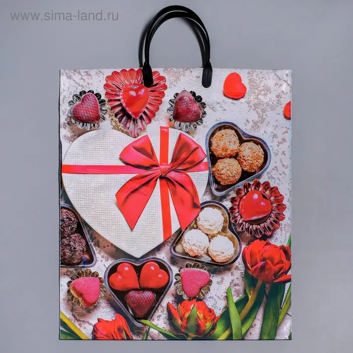 Пакет "Сладкое сердце", полиэтиленовый с пластиковой ручкой, 38 х 45 см, 100 мкм