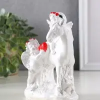 Фигура "Ангел на лошади" 13,5х10х6,5 см, цв. белый