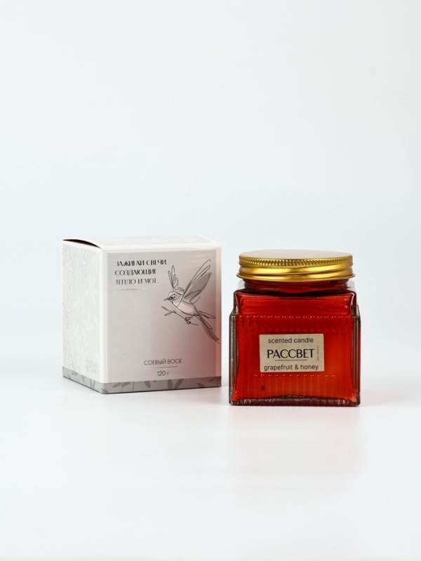 Свеча ароматическая "Рассвет", соевый воск, 120 гр, аромат грейпфрут и мёд