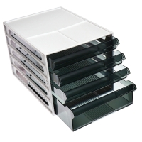 Файл-кабинет 4-секционный СТАММ, белый корпус, черные лотки