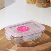 Контейнер для еды из жаропрочного стекла Доляна &laquo;Клик&raquo;, 380 мл, 15.5&times;11&times;5 см, с крышкой