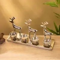 Подсвечник на 4 свечи "Трио оленей" алюминий 30х9х15 см