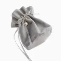 Мешочек бархатный с бусиной, 13х9 см, серый (фас. 10 шт)