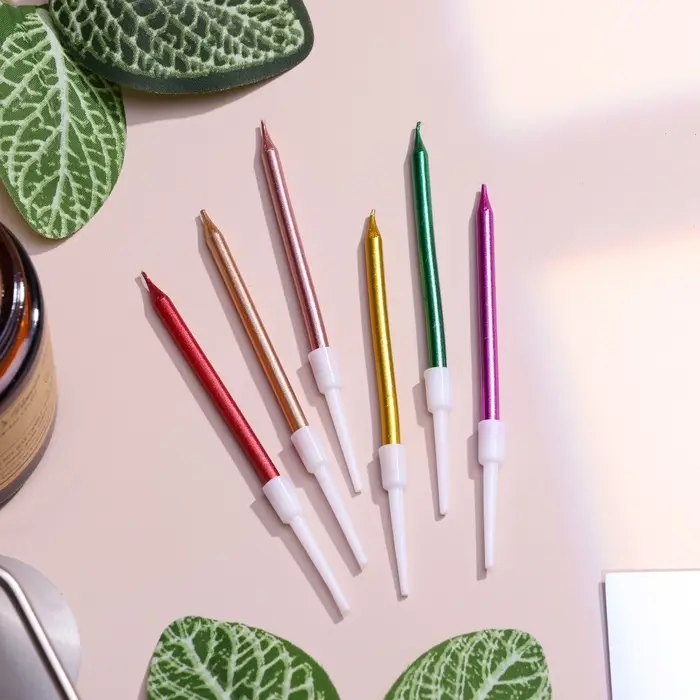 Свечи в торт коктейльные &laquo;С днем рождения&raquo;, 6 шт., 6.5 см, металлик